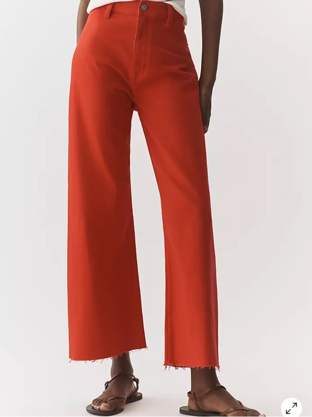 Pistola wide leg cropped raw hem bright red size 26